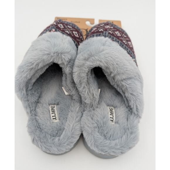 Born Fair Isle Faux Fur Scuff Slippers Slip On Women's Blue Size US7-8 EU39 - Picture 6 of 10